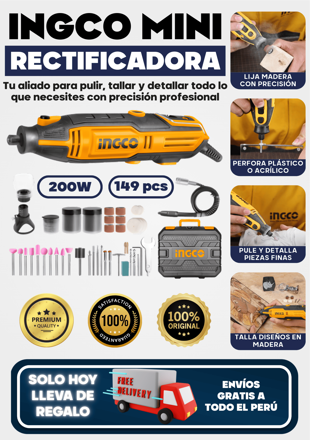 Mini rectificadora 200W - 149 PIEZAS