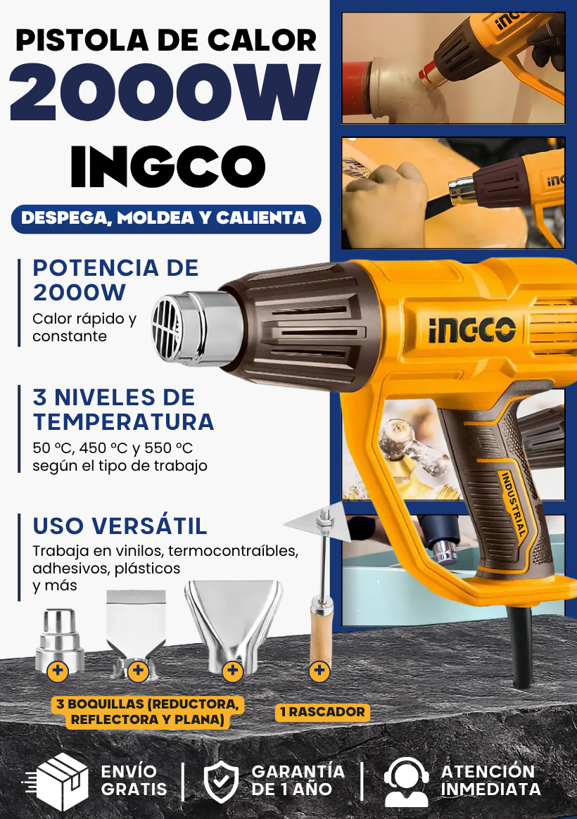 Pistola de calor 2000W Ingco - PROFESIONAL